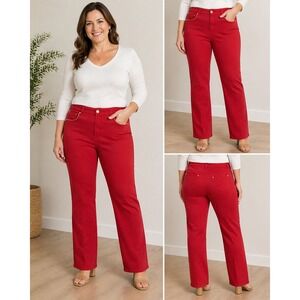 DG2 Diane Gilman Red Jeans Womens 16P Petite Stretch Denim Straight Leg Mid Rise